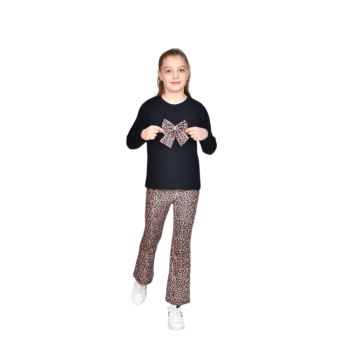 Bebe Yakalı Triko Leopar Taytlı 2 Li Takım 4/12 Yaş