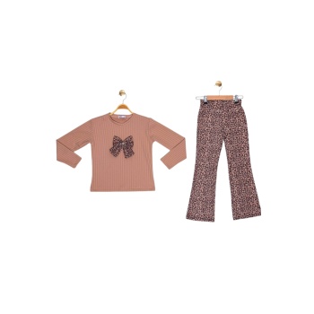 Bebe Yakalı Triko Leopar Taytlı 2 Li Takım 4/12 Yaş