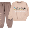 Bisiklet Yaka Uzun Kollu Minnie Mouse Baskılı Kız Çocuk Sweatshirt ve Eşofman Alt 2li Takım