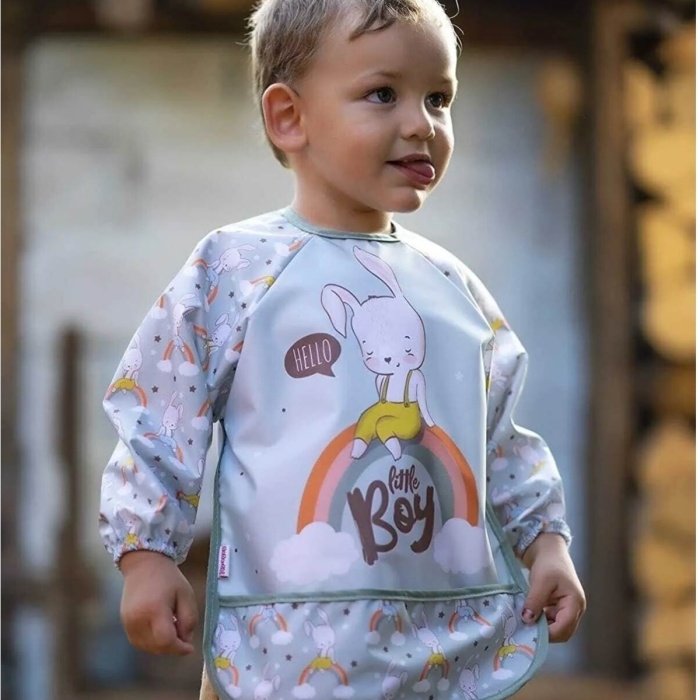 diamondstar Unisex tavşan Baskılı 3-24 Aylık Mama Önlüğü Cepli Beslenme Önlüğü