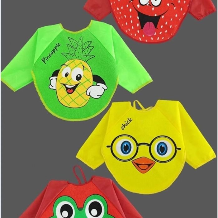 diamondstar  4 Adet Çilek Civciv Kurbağa Ananas Desenli Bebek Mama Önlüğü 6-24 Ay