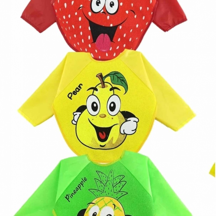 diamondstar 3 Adet Çilek Armut Ananas Desen Su Geçirmez Kollu Bebek Mama Önlüğü 6-24 Ay