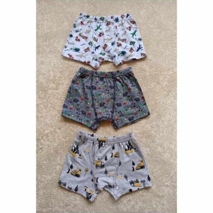 Iç Giyim Likralı Erkek Çocuk Pamuk Boxer Külot 3 Lı Paket