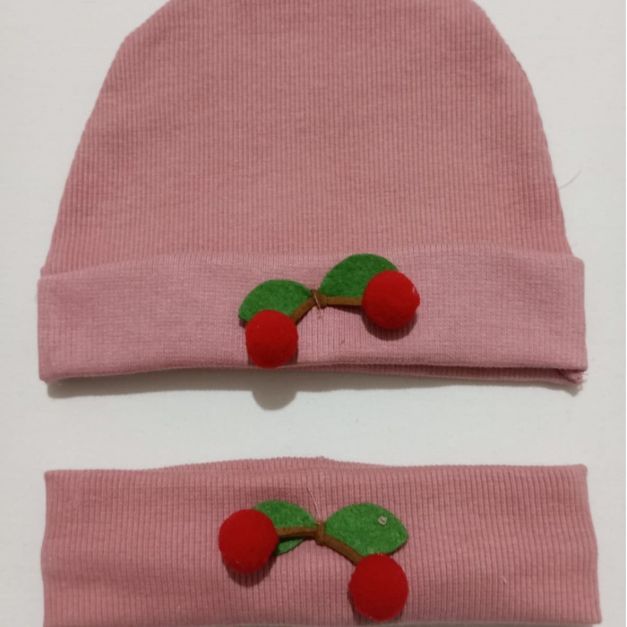DİAMONDSTAR LASTİKLİ KİRAZLI KIZ ŞAPKA BANDANA SETİ