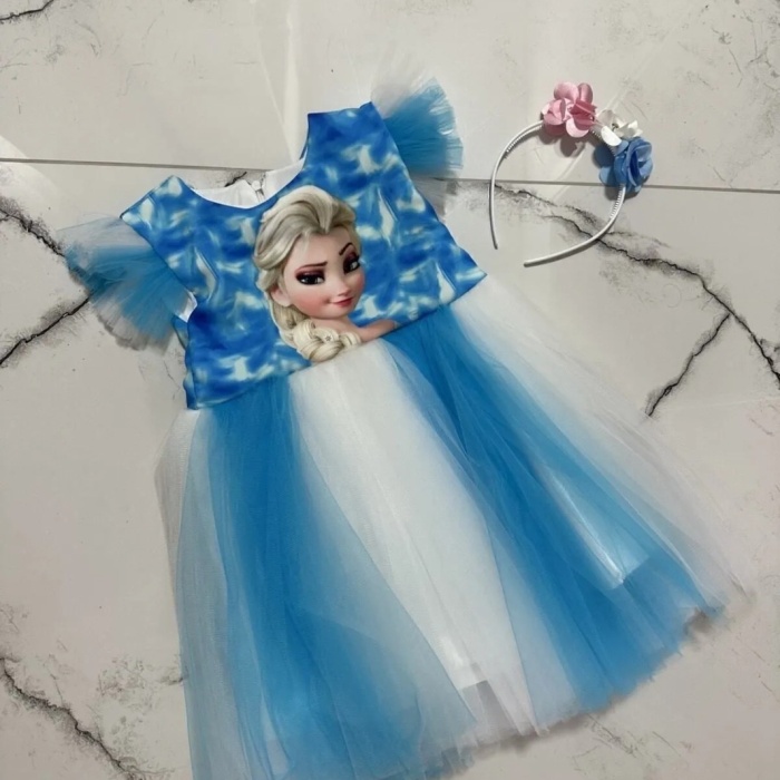 Elsa Baskılı  Kız Elbise 2/9 yaş