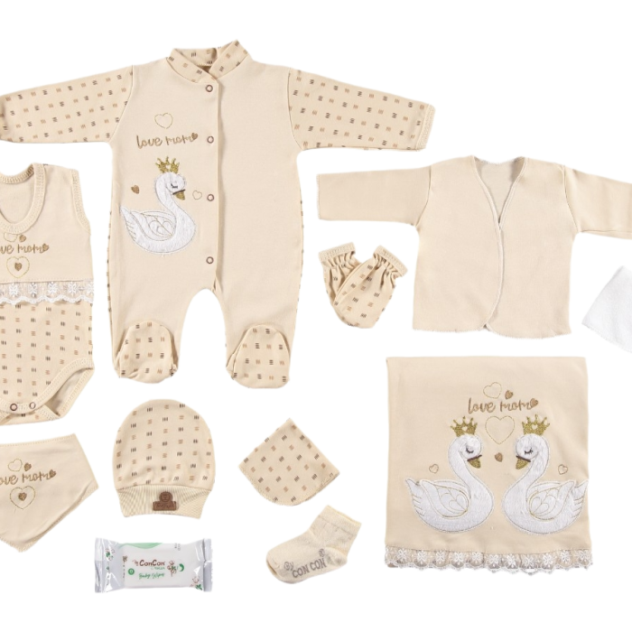 %100 Organik Pamuk Bebek Takımı Hastane Çıkışı Yenidoğan Set 10 Parça