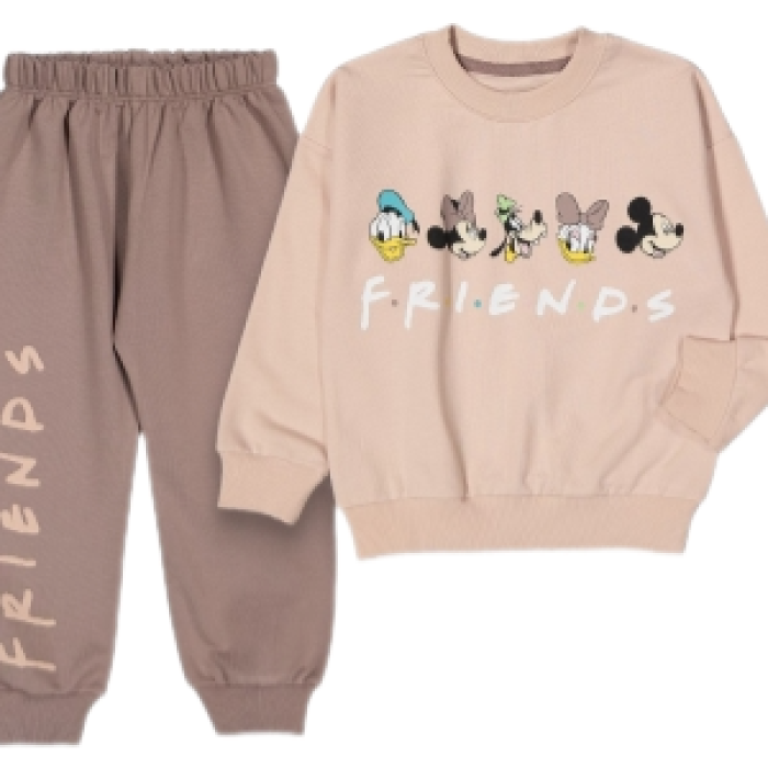 Bisiklet Yaka Uzun Kollu Minnie Mouse Baskılı Kız Çocuk Sweatshirt ve Eşofman Alt 2li Takım