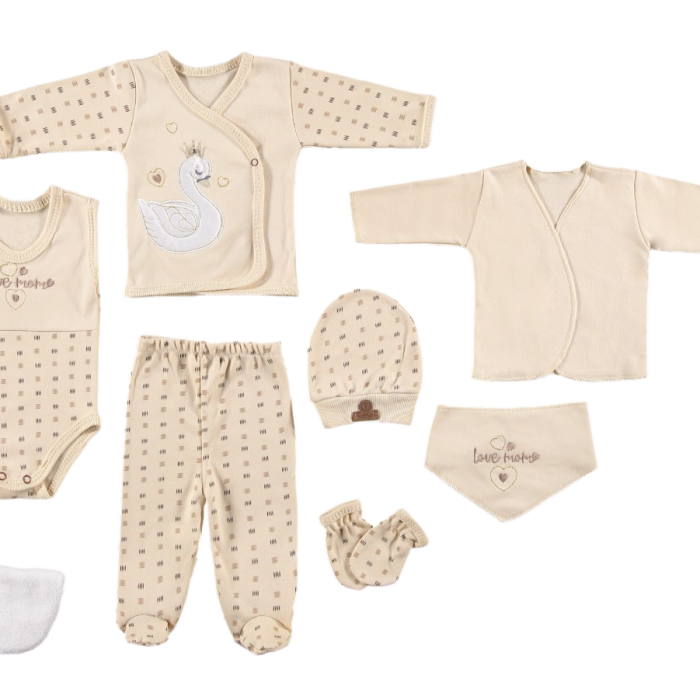%100 Organik Pamuk Lüks Zebra Desen Bebek Takımı Hastane Çıkışı Yenidoğan Set 8 Parça