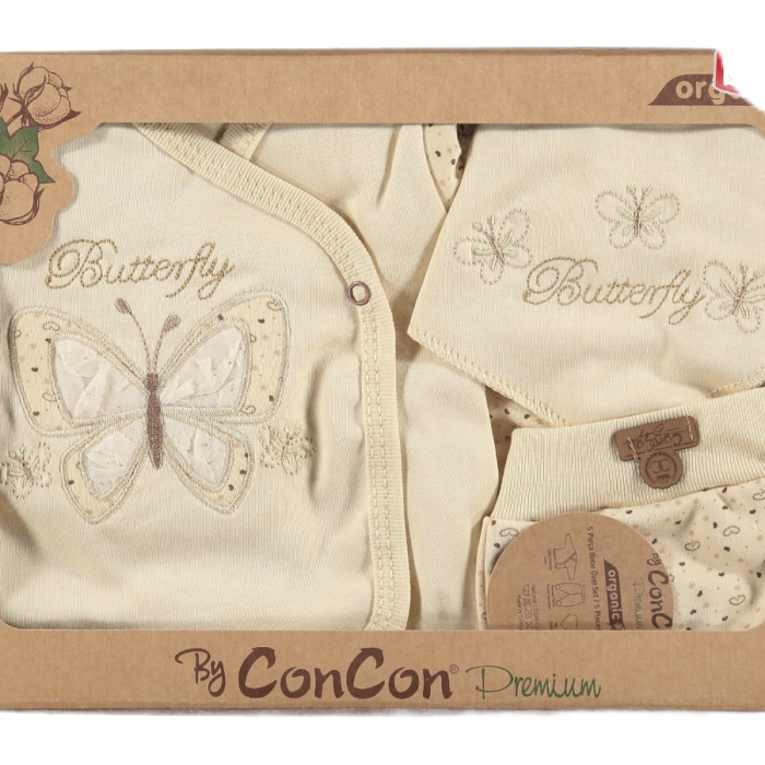 %100 Organik Pamuk Lüks Butterfly Desen Bebek Takımı Hastane Çıkışı Yenidoğan  Set 5 Parça