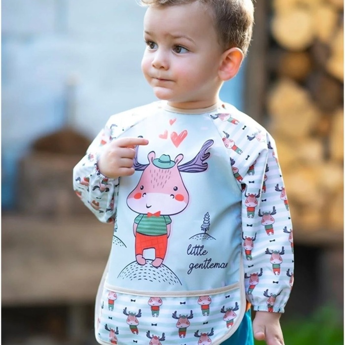 3 Adet Sıvı Geçirmez Zürafa Geyik Civciv Desen Bebek Mama Önlüğü 0-3 Yaş