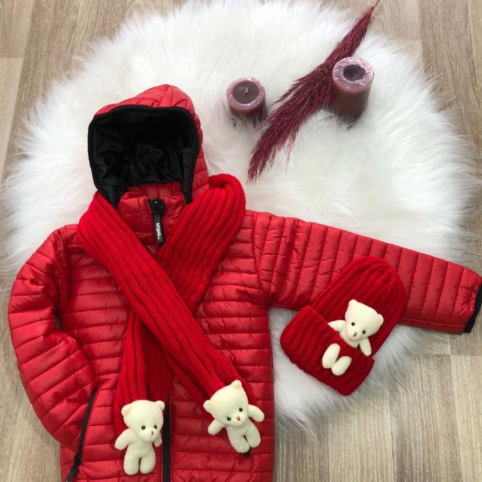Unisex Çocuk Su Ve Rüzgar Geçirmez Bere Atkılı Mont