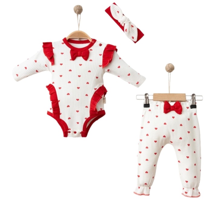 Dijital Kalp Baskılı  Kız Bebek 6/12 Ay Takım
