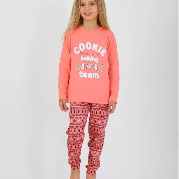 Kız Çocuk Uzun Kollu %100 Pamuklu Pijama Takımı 6/9 Yaş
