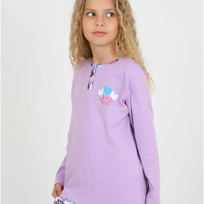 Kız Çocuk Love Me Baklı Uzun Kollu %100 Pamuklu Düğme Detaylı Pijama Takımı  2/5 Yaş