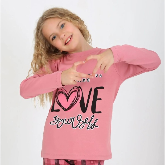 Kız Çocuk Uzun Kollu %100 Pamuklu Düğmeli Pijama Takımı 2/5 Yaş