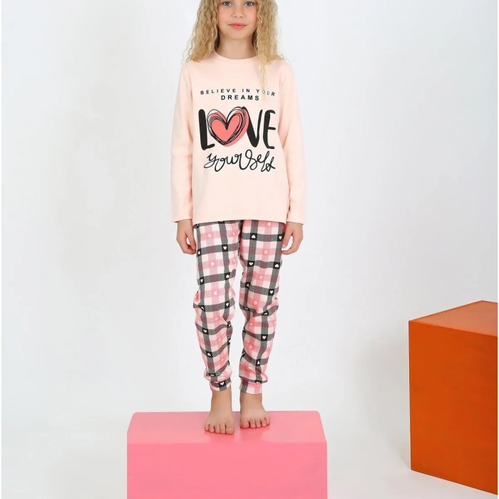 Kız Çocuk Uzun Kollu %100 Pamuklu Düğmeli Pijama Takımı 2/5 Yaş