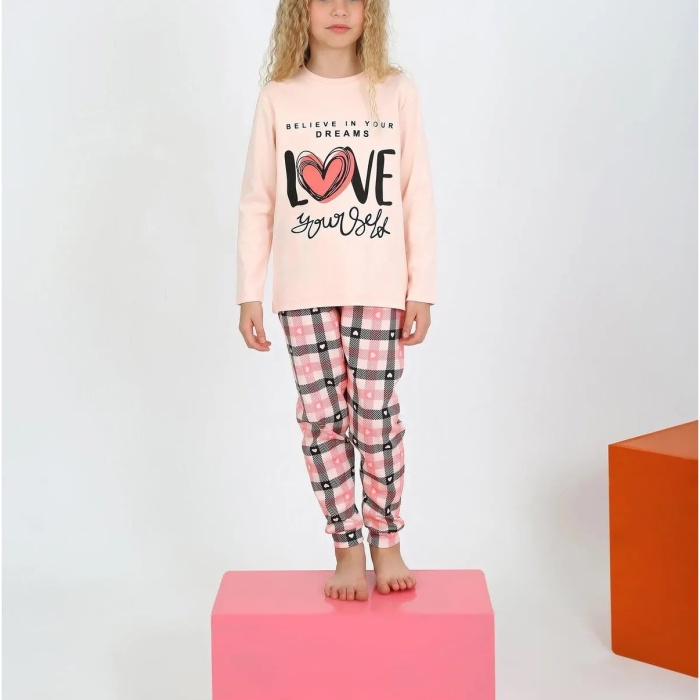 Kız Çocuk Uzun Kollu %100 Pamuklu Düğmeli Pijama Takımı 2/5 Yaş