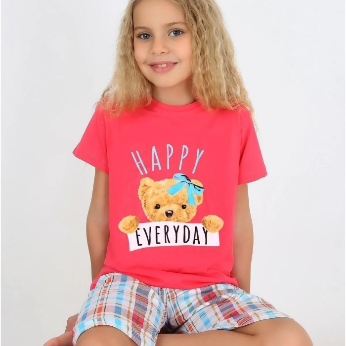 Kız Çocuk Kısa Kollu Kapri %100 Pamuklu  Pijama Takımı 2/5 yaş