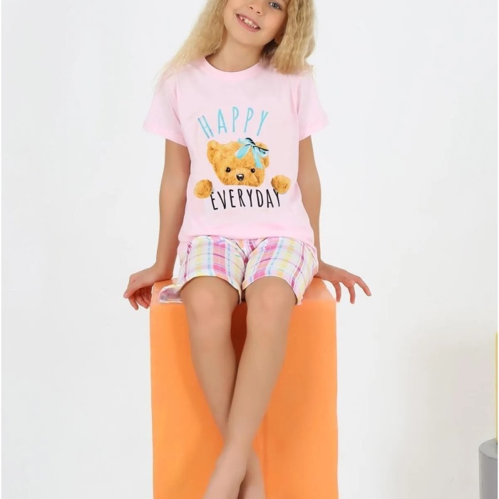 Kız Çocuk Kısa Kollu Kapri %100 Pamuklu  Pijama Takımı 6/9 yaş