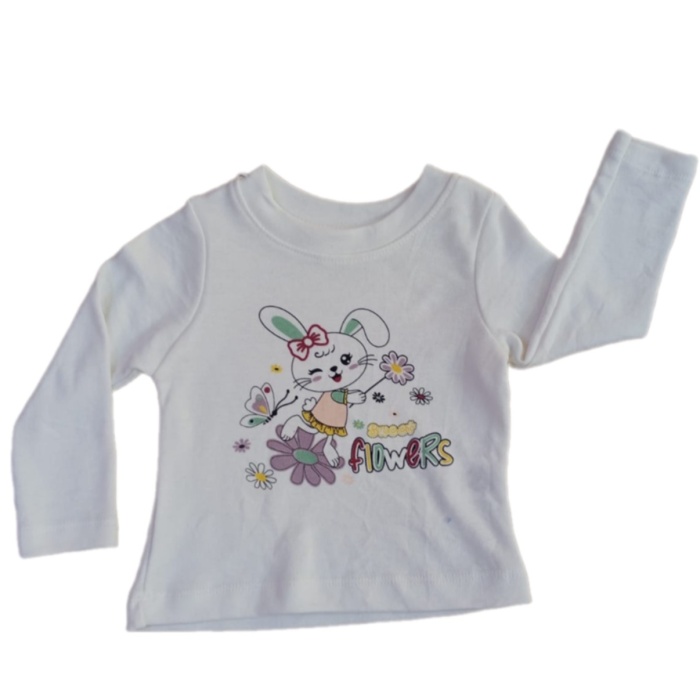 Kız Çocuk Bisiklet Yaka Çiçek Baskılı Sweatshirt