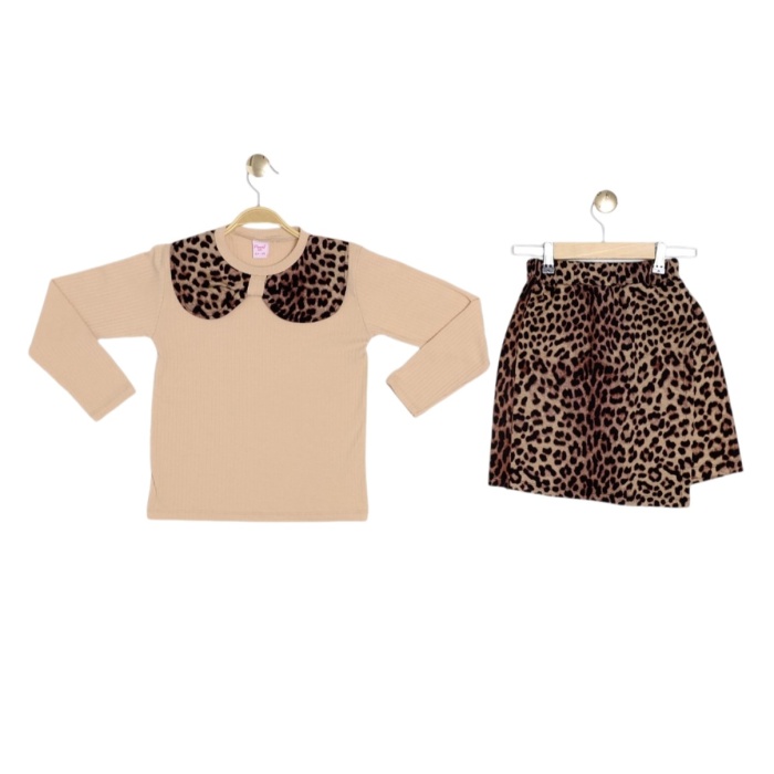 Fiyonk Yakalı Triko Leopar Şort Etekli 2 Li Takım 2/5 Yaş