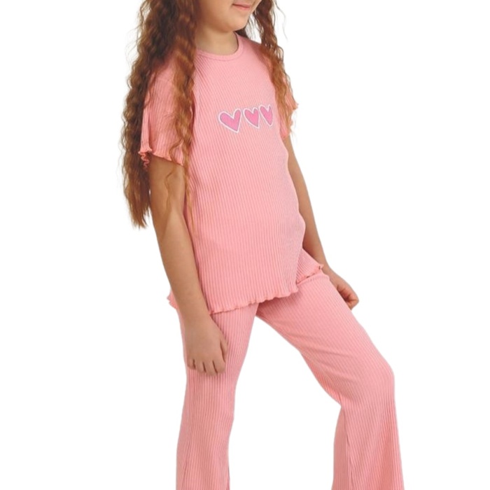 Kız Çocuk Love Baskılı Bisiklet Yaka 2/9 Yaş Takımı