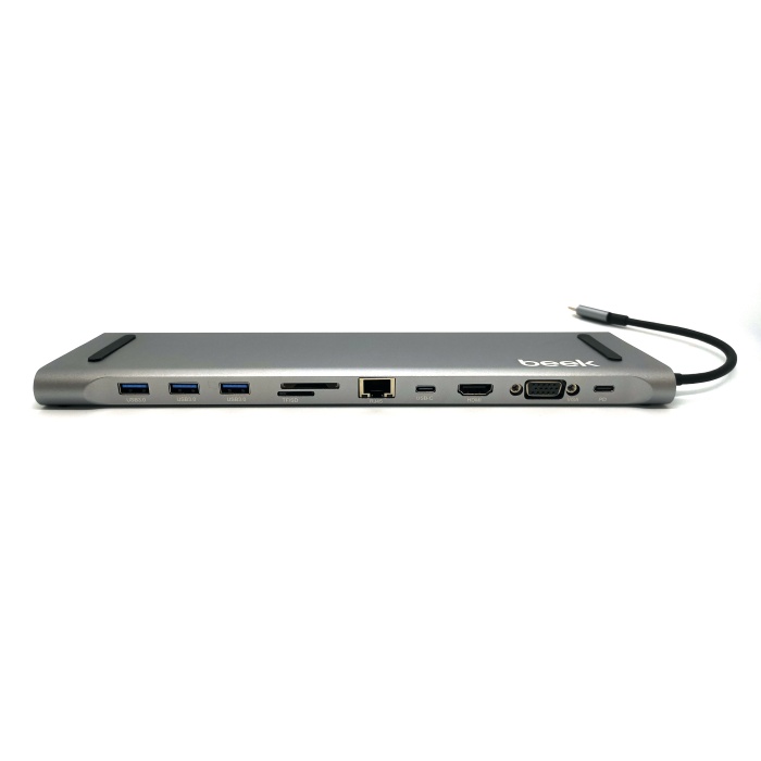 Beek USB Tip C Docking Station, 11 Port&lt;br&gt;Beek 11 in 1 USB Tip C Docking Station, PD3.0 charging, HDMI 4K/30hz, VGA 1080P, RJ45 1Gbps, 3xUSB 3.0, USB C data transfer, 3.5mm audio output, SD/TF card reader, space gray