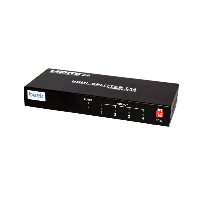 Beek 4 Port 4K HDMI Video Çoklayıcı, 3810 x 2160 (4K) ve 1920 x 1080 (Full HD) piksel çözünürlük, HDMI 2.0, HDCP 2.3, metal şasi, siyah renk&lt;br&gt;Beek 4K HDMI Spliter 4 Ports, UHD 4K@60Hz (4:4:4) HDR 1.8Gbps, HDMI 2.0, HDCP 2.3