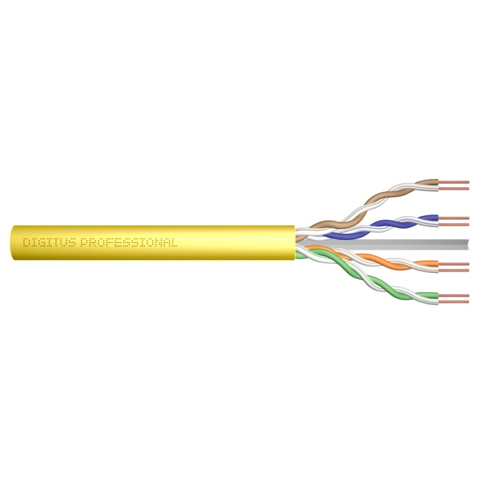 Digitus Category 6 (Cat. 6) U-UTP Data Kablosu&lt;br&gt;LSZH (Low Smoke Zero Halogen)&lt;br&gt;AWG 23/1&lt;br&gt;Sarı renk&lt;br&gt;500 metrelik rulolarda&lt;br&gt;Digitus CAT 6 U-UTP Installation Cable, unshielded, AWG 23/1, LSZH-1, simplex, color yellow,
