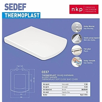 Kare Sedef Klozet Kapağı Beyaz Yavaş Kapanan