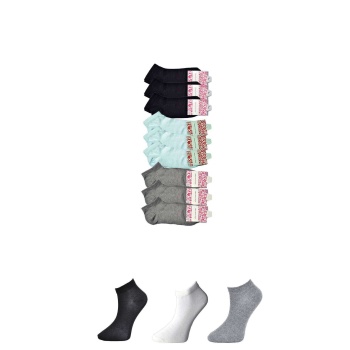 Siyah Gri ve Beyaz Kadın Bilek Çorap 9 çift