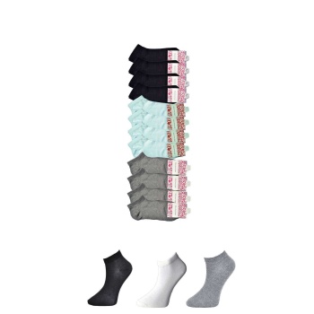 Siyah Gri ve Beyaz Kadın Bilek Çorap 12 çift