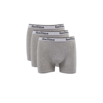3 adet Feelline Gri Pamuklu Doğal Likralı Erkek Boxer