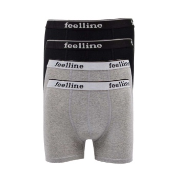 4 adet Feelline Siyah ve Gri Pamuklu Doğal Likralı Erkek Boxer