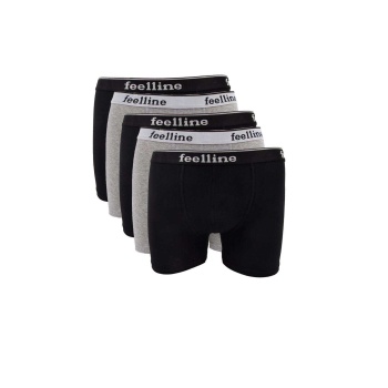 5 adet Feelline Siyah ve Gri Pamuklu Doğal Likralı Erkek Boxer