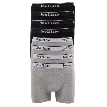 8 adet Feelline Siyah ve Gri Pamuklu Doğal Likralı Erkek Boxer