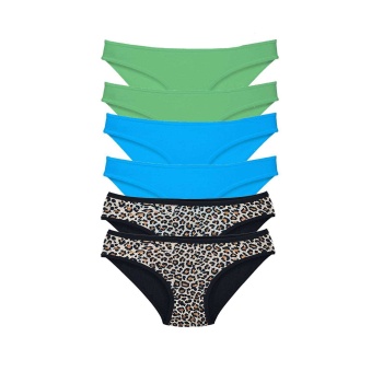6 Adet Likralı Kadın Slip Külot Leopar Yeşil Mavi
