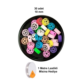 30 Adet 10 mm Polimer Kil Fimo Boncuk Takı Bileklik + 1 Metre Lastikli Misina Hediye - Renkli Çiçek