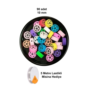 90 Adet 10 mm Polimer Kil Fimo Boncuk Takı Bileklik + 5 Metre Lastikli Misina Hediye - Renkli Çiçek