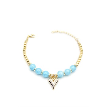 Boncuklu Kalp Bileklik - Mavi