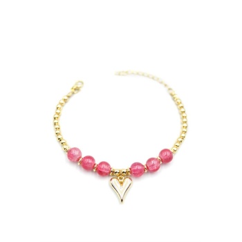 Boncuklu Kalp Bileklik - Pembe