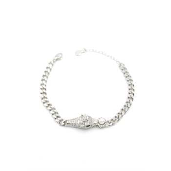 Zirkon Taşlı Leopar Bileklik - Gümüş