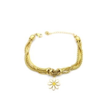 Çoklu Zincirli Papatya Bileklik - Altın