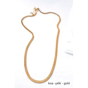 Kısa İtalyan Çelik Kolye-45 CM - Altın