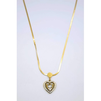 Baget Taşlı  Kalp Kolye - Altın