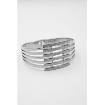 Yaldızlı Kalın Kaburga Bilezik - Gümüş