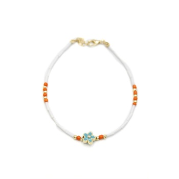 Boncuklu Çiçek  Halhal - Mavi