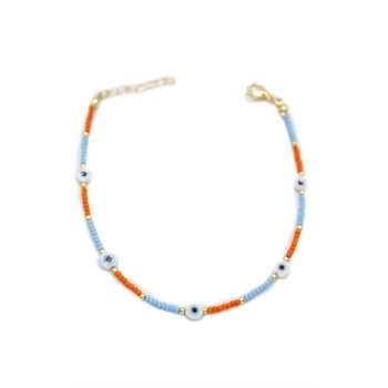 Nazar Boncuklu  Halhal - Beyaz