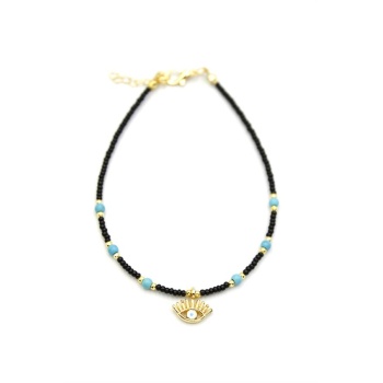 Boncuklu Göz Halhal - Siyah