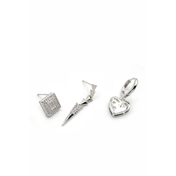 3lü Kalp Küpe - Gümüş